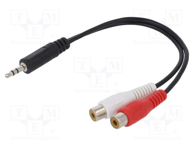 Cable; Jack 3.5mm plug,RCA socket x2; 200mm; Colour: black