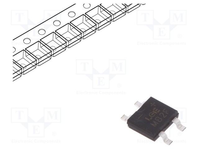 Single-phase bridge rectifier; Urmax: 200V; If: 0.5A; Ifsm: 35A