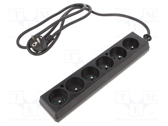 Extension lead; Sockets: 6; black; 3x1,5mm2; 1.5m; 16A