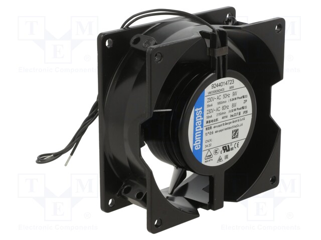 Fan: AC; axial; 230VAC; 92.5x92.5x38mm; 54m3/h; 26dBA; ball bearing