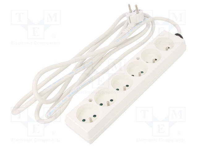 Extension lead; Sockets: 6; white; 3x1,5mm2; 3m; 16A