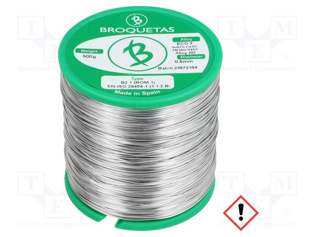 Soldering wire; Sn97Cu3; 0.5mm; 500g; lead free; Package: reel