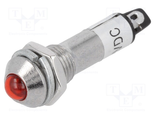 Indicator: LED; prominent; 12VDC; Cutout: Ø8.2mm; IP40; metal