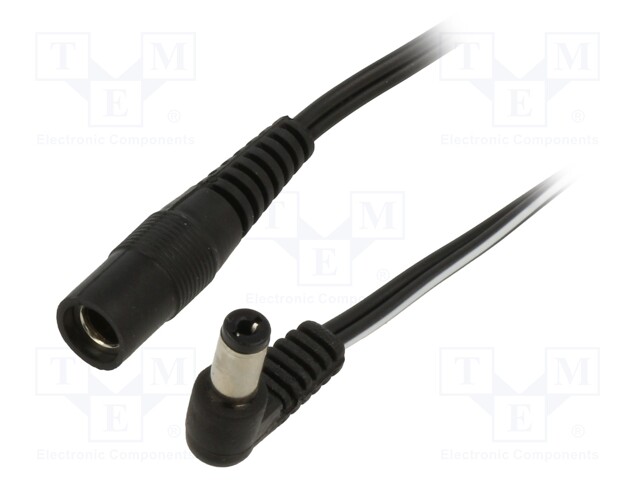 Cable; DC 5,5/2,1 plug,DC 5,5/2,1 socket; angled; 0.5mm2; black