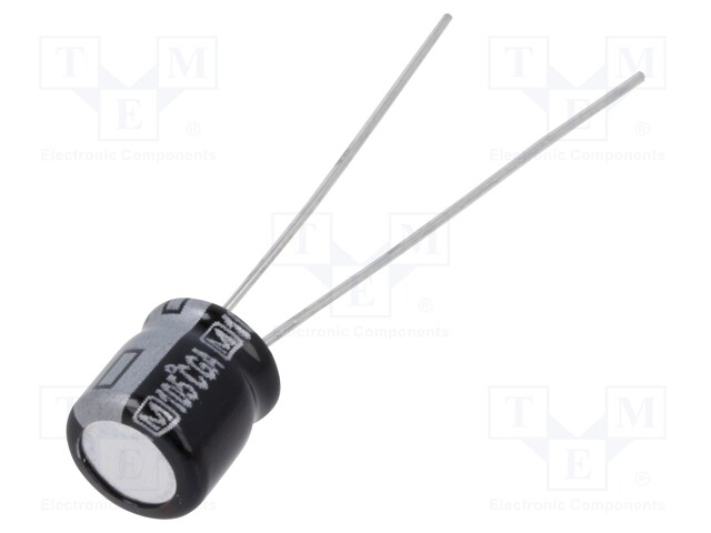 Capacitor: electrolytic; THT; 10uF; 50VDC; Ø6.3x7mm; Pitch: 2.5mm