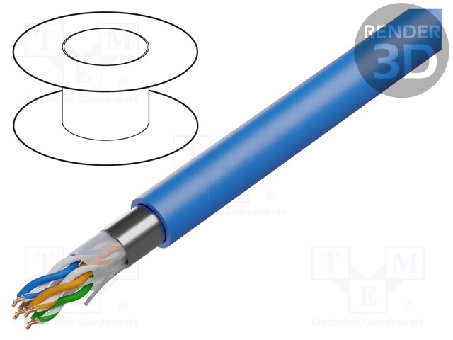 Wire; F/UTP; 5e; solid; Cu; 4x2x24AWG; LSZH; blue; 305m; Øcable: 6mm