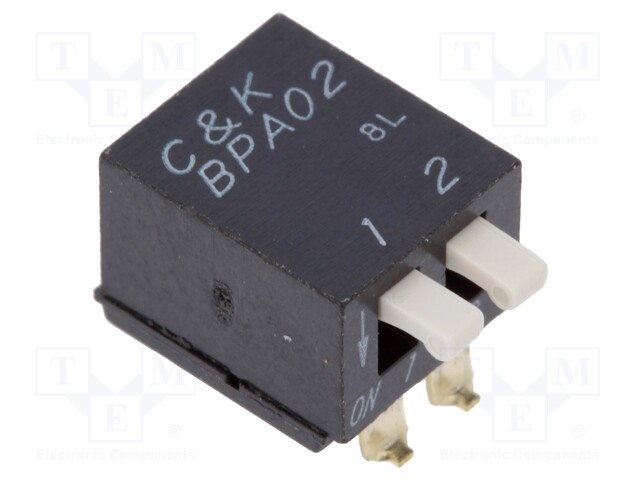 Switch: DIP-SWITCH; Poles number: 2; 0.1A/5VDC; Pos: 2; -20÷85°C