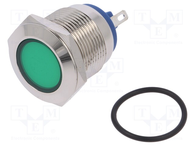 Indicator: LED; flat; 12VDC; 12VAC; Cutout: Ø19mm; brass