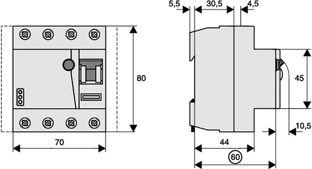 RCD breaker; Inom: 25A; Ires: 30mA; Poles: 4; 240/415VAC; DIN; IP20