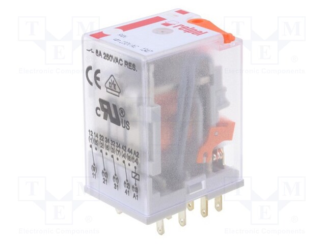 Relay: electromagnetic; 4PDT; Ucoil: 6VDC; 6A/250VAC; 6A/24VDC