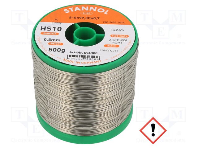 Soldering wire; Sn99Cu1; 500um; 0.5kg; lead free; Package: reel