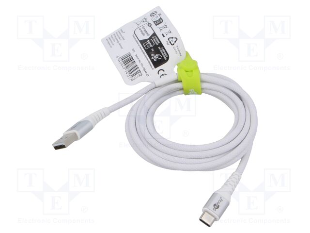 Cable; USB 2.0; USB A plug,USB C plug; 2m; white; 0.48Gbps; 60W; 3A