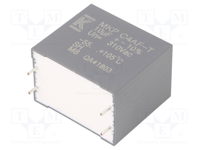 AC Film Capacitor, 10 µF, 310 VAC, Metallized PP, ± 10%, C4AF Series, Radial Box