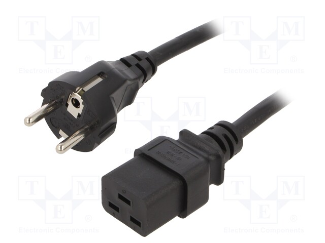 Cable; CEE 7/7 (E/F) plug,IEC C19 female; 1.8m; black; 16A; 250V