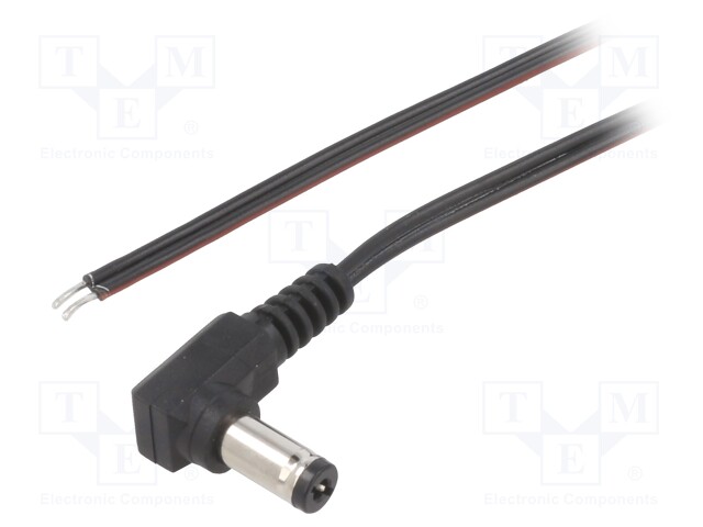 Cable; wires,DC 5,5/2,1 plug; angled; 0.35mm2; black; 2m; -25÷70°C