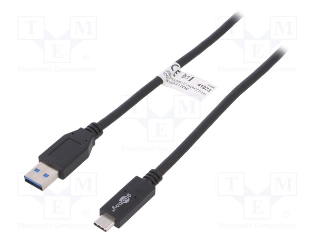 Cable; USB 3.1; USB A plug,USB C plug; 0.5m; black; 10Gbps