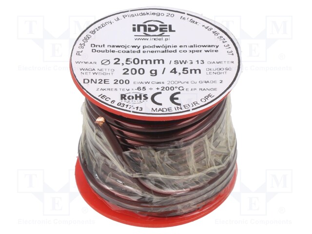 Coil wire; double coated enamelled; 2.5mm; 200g; -65÷200°C