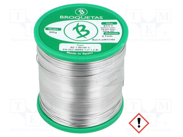 Soldering wire; Sn97Cu3; 0.7mm; 500g; lead free; Package: reel