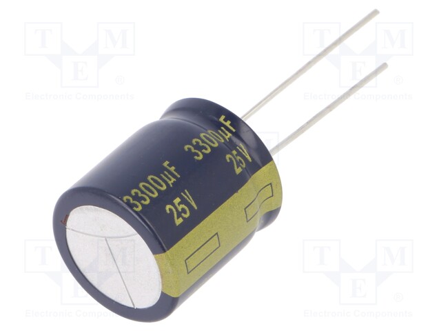 Electrolytic Capacitor, 3300 µF, 25 V, FK Series, ± 20%, Radial Leaded, 5000 hours @ 105°C