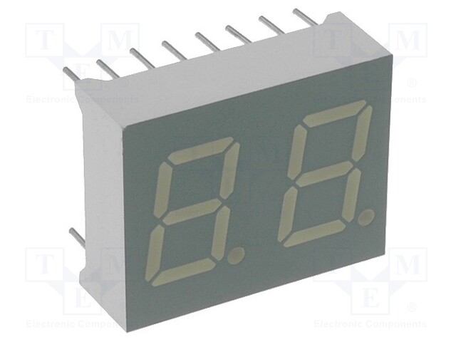 Display: LED; 7-segment; 10mm; 0.4"; No.char: 2; red; 3.6÷9mcd; anode