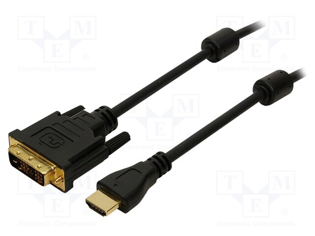 Cable; DVI-D (18+1) plug,HDMI plug; 2m; black