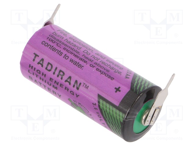 Battery: lithium (LTC); 3.6V; 2/3AA,2/3R6; 2pin; Ø14.7x33.5mm