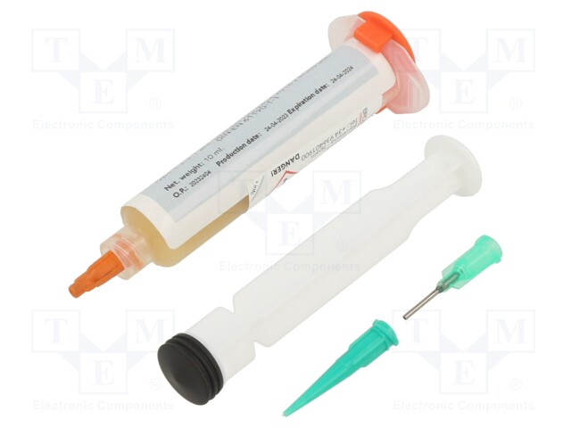 Flux: rosin based; halide-free,ROL0; paste; syringe; 10ml; yellow