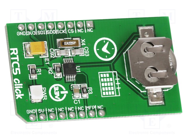 Click board; RTC; ISP; MCP79510; mikroBUS connector; 3.3VDC