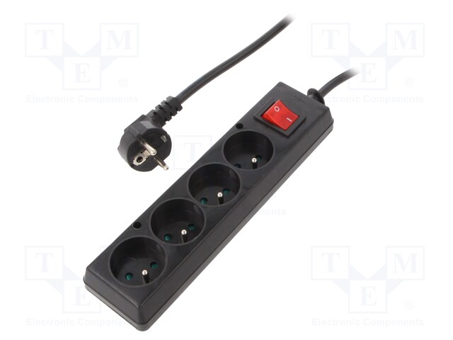 Extension lead; Sockets: 4; black; 3x1,5mm2; 10m; 16A