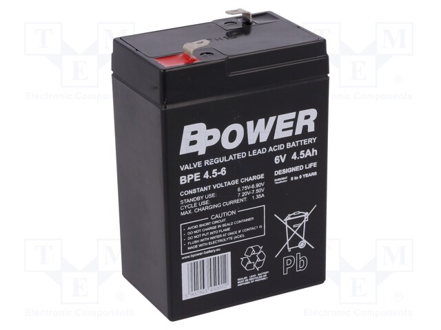 Re-battery: acid-lead; 6V; 4.5Ah; AGM; maintenance-free