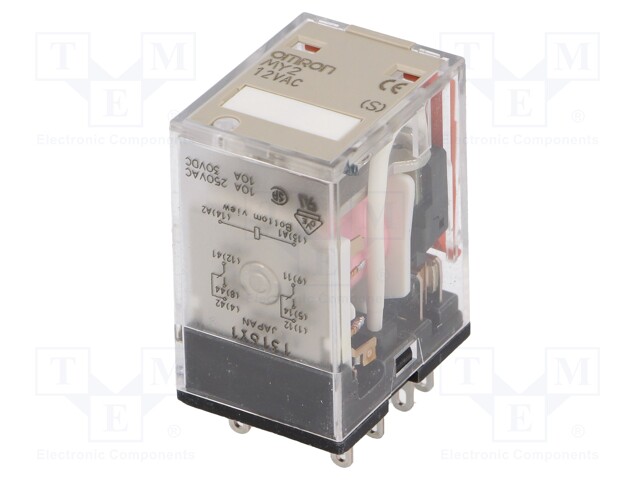 Relay: electromagnetic; DPDT; Ucoil: 12VAC; 10A/220VAC; 10A/24VDC