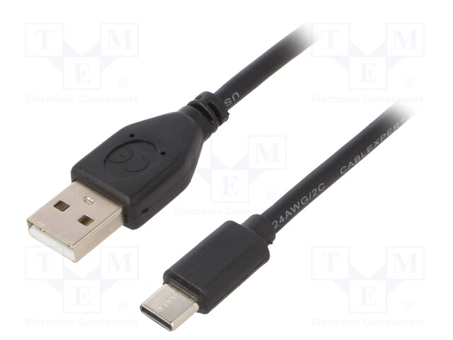 Cable; USB 2.0; USB A plug,USB C plug; gold-plated; 3m; black