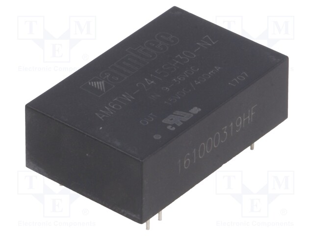 Converter: DC/DC; 6W; Uin: 9÷36V; 15VDC; Iout: 400mA; DIP24; 13g