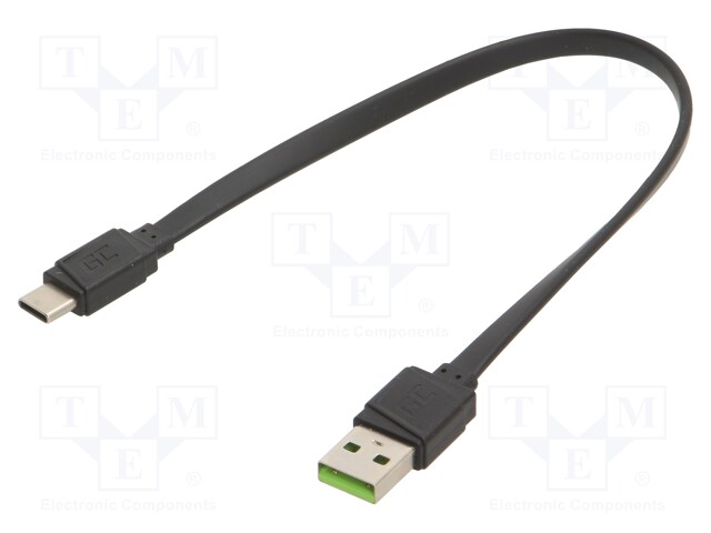 Cable; USB 2.0,flat; USB A plug,USB C plug; 0.25m; black; 480Mbps