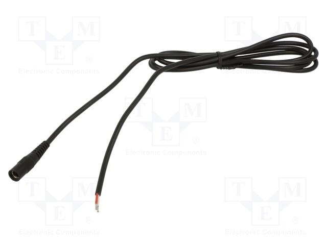 Cable; wires,DC 5,5/2,1 socket; straight; 0.5mm2; black; 5m