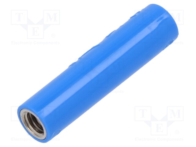 Socket; 4mm banana; 32A; blue; nickel plated; screw; insulated