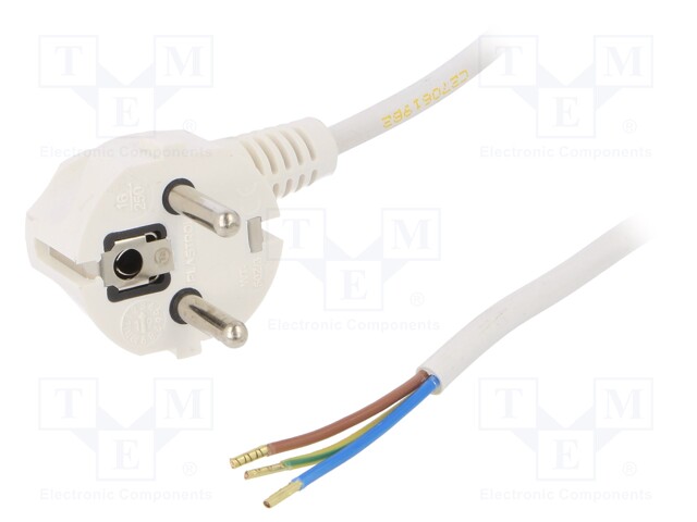 Cable; SCHUKO plug,CEE 7/7 (E/F) plug angled,wires; 2m; white