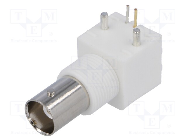 Socket; BNC; female; insulated; angled 90°; 50Ω; THT; polyester