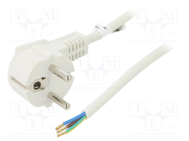 Cable; CEE 7/7 (E/F) plug angled,wires; PVC; 2m; white; 10A; 250V