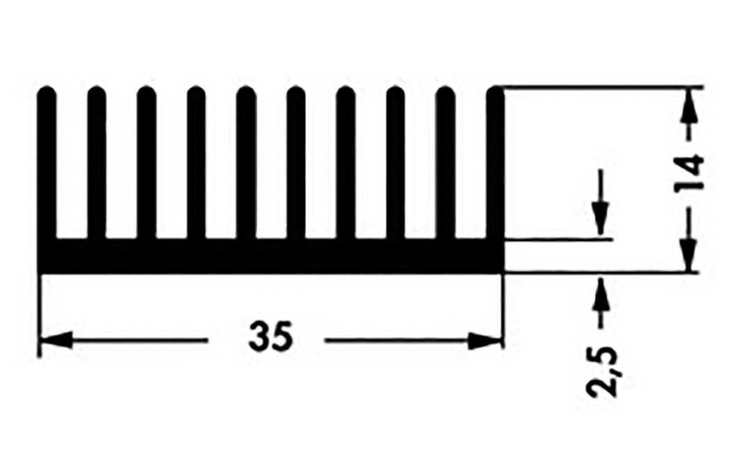 Heatsink: extruded; grilled; natural; L: 50mm; W: 35mm; H: 14mm