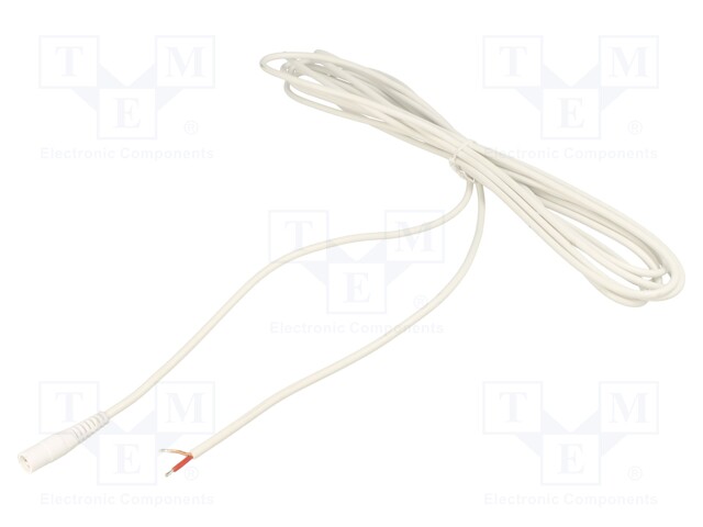 Cable; wires,DC 5,5/2,1 socket; straight; 1mm2; white; 5m