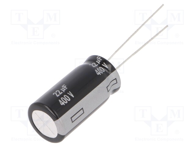 Electrolytic Capacitor, 22 µF, 400 V, EE Series, ± 20%, Radial Leaded, 10000 hours @ 105°C