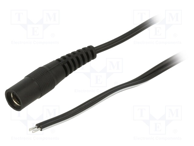 Cable; wires,DC 5,5/2,1 socket; straight; 0.5mm2; black; 0.5m