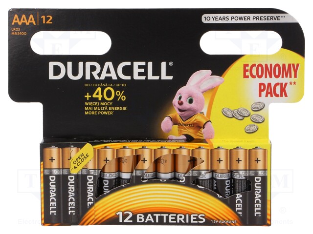 Battery: alkaline; 1.5V; AAA,R3; Batt.no: 12; non-rechargeable