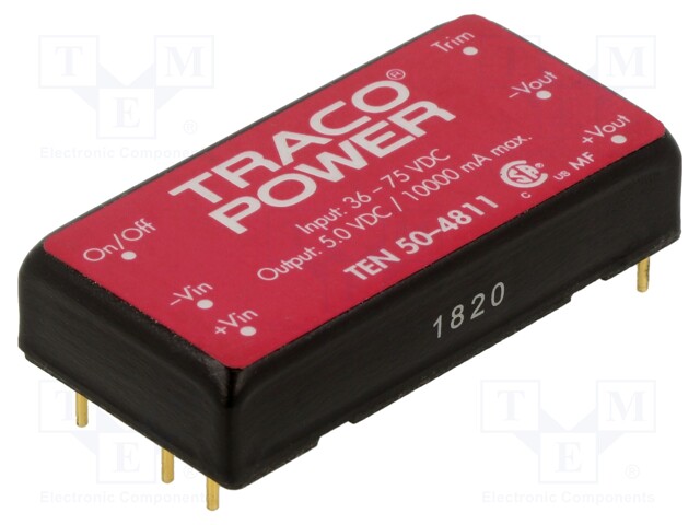 Converter: DC/DC; 50W; Uin: 36÷75V; 5VDC; Iout: 10000mA; 2"x1"; 30g