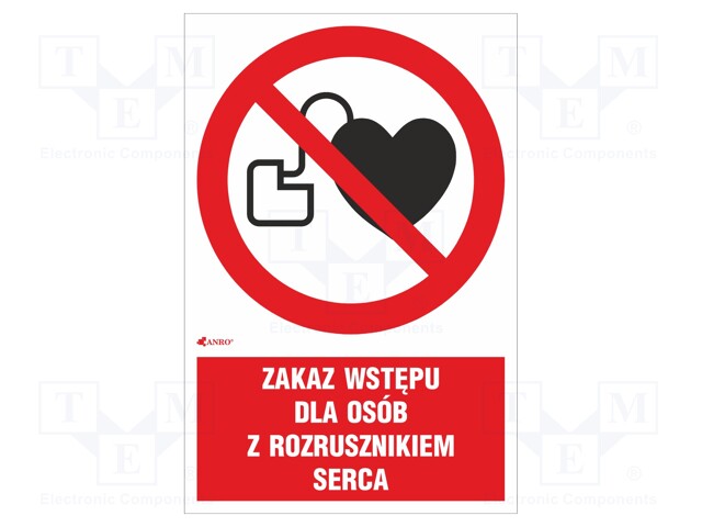 Safety sign; prohibitory; Mat: PVC; W: 200mm; H: 300mm