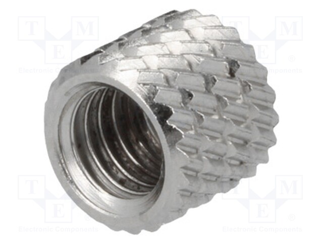 Threaded insert; brass; nickel; M5; L: 5.9mm; Features: for plastic