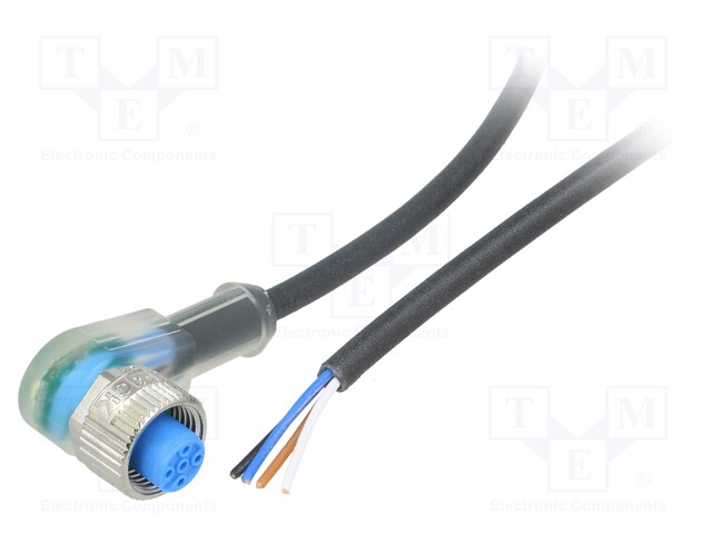 Connection lead; M12; PIN: 4; angled; 5m; plug; 4A; LED indication