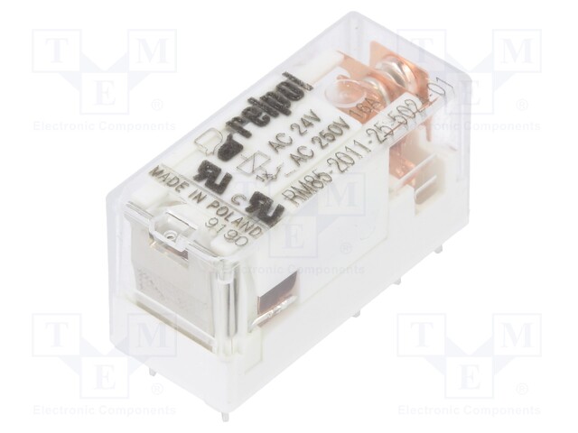 Relay: electromagnetic; SPDT; Ucoil: 24VAC; 16A/250VAC; 16A/24VDC