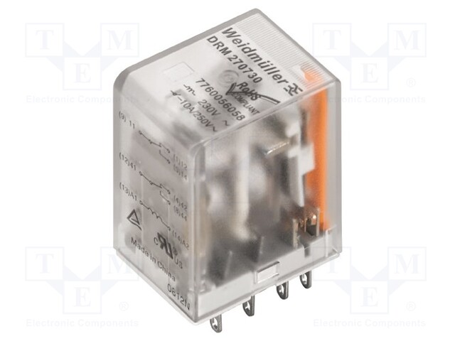 Relay: electromagnetic; DPDT; Ucoil: 230VAC; 10A/250VAC; 10A/24VDC